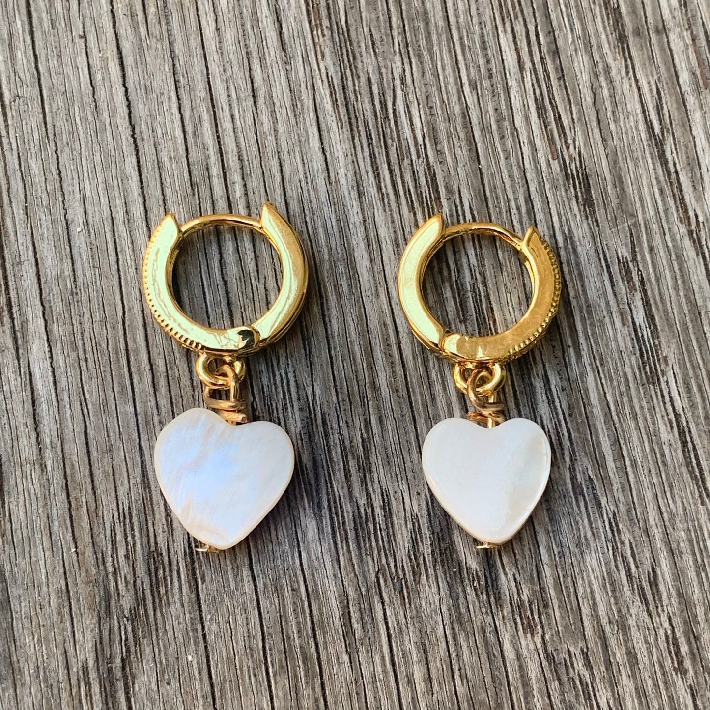 Mother Pearl Heart Huggie Earrings