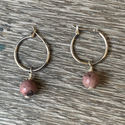 Rhodonite Hoops Earrings (Gold Plated 18k)