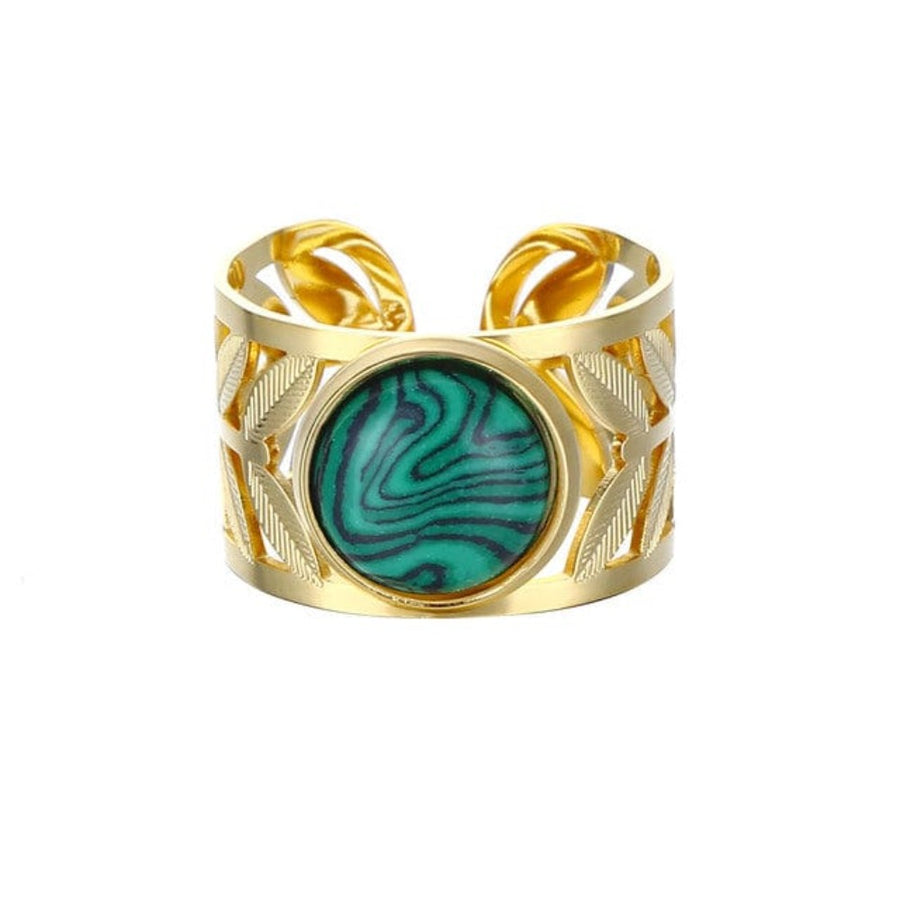 Malachite Vintage Leaves Ring Stainless steel