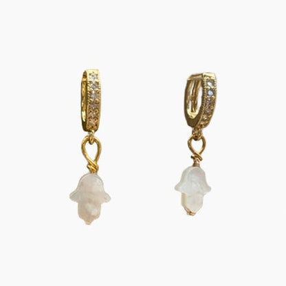 Mother Pearl Hamsa Hand Earrings