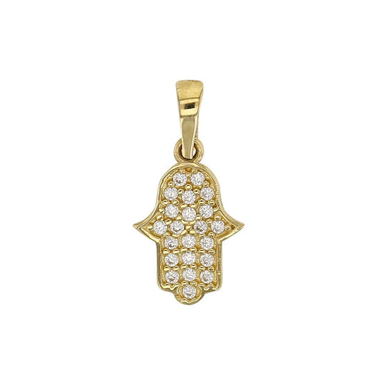 Gold Hamsa Pendant cz (9K Gold)