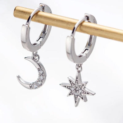 Hoops Moon and Star Earrings (Sterling Silver) <br> Cosmic