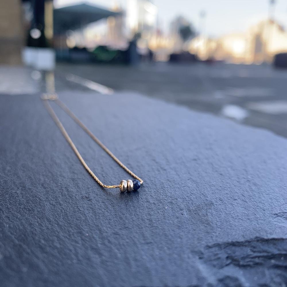 Gold Sapphire necklace Duo Disks