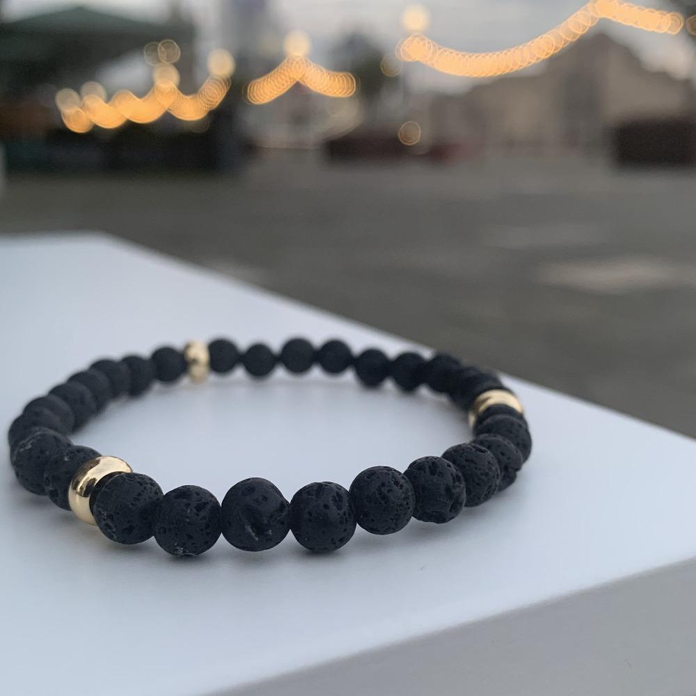 Lava stone bracelet gold disks