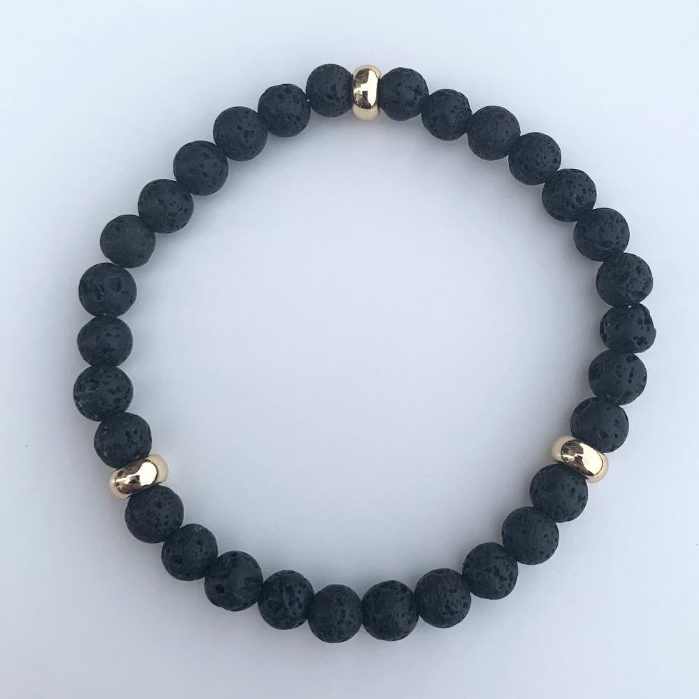 Lava stone bracelet gold disks