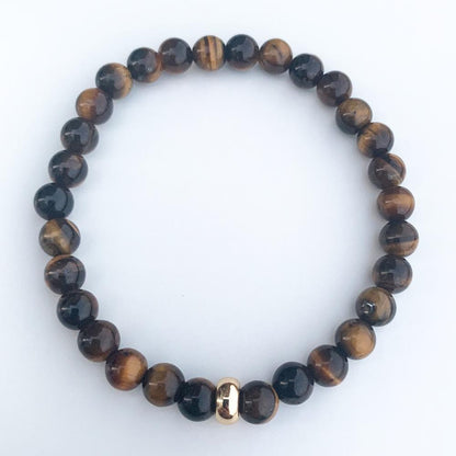 Tiger Eye Bracelet with Gold Disk 6mm