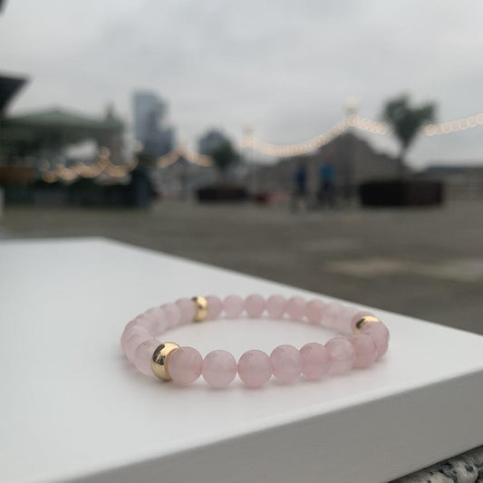 Rose quartz bracelet gold disks
