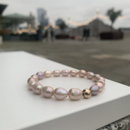 Pink Pearl bracelet with 9k Gold