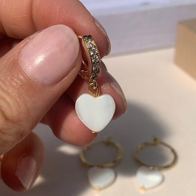 Mother Pearl Heart Huggie Earrings