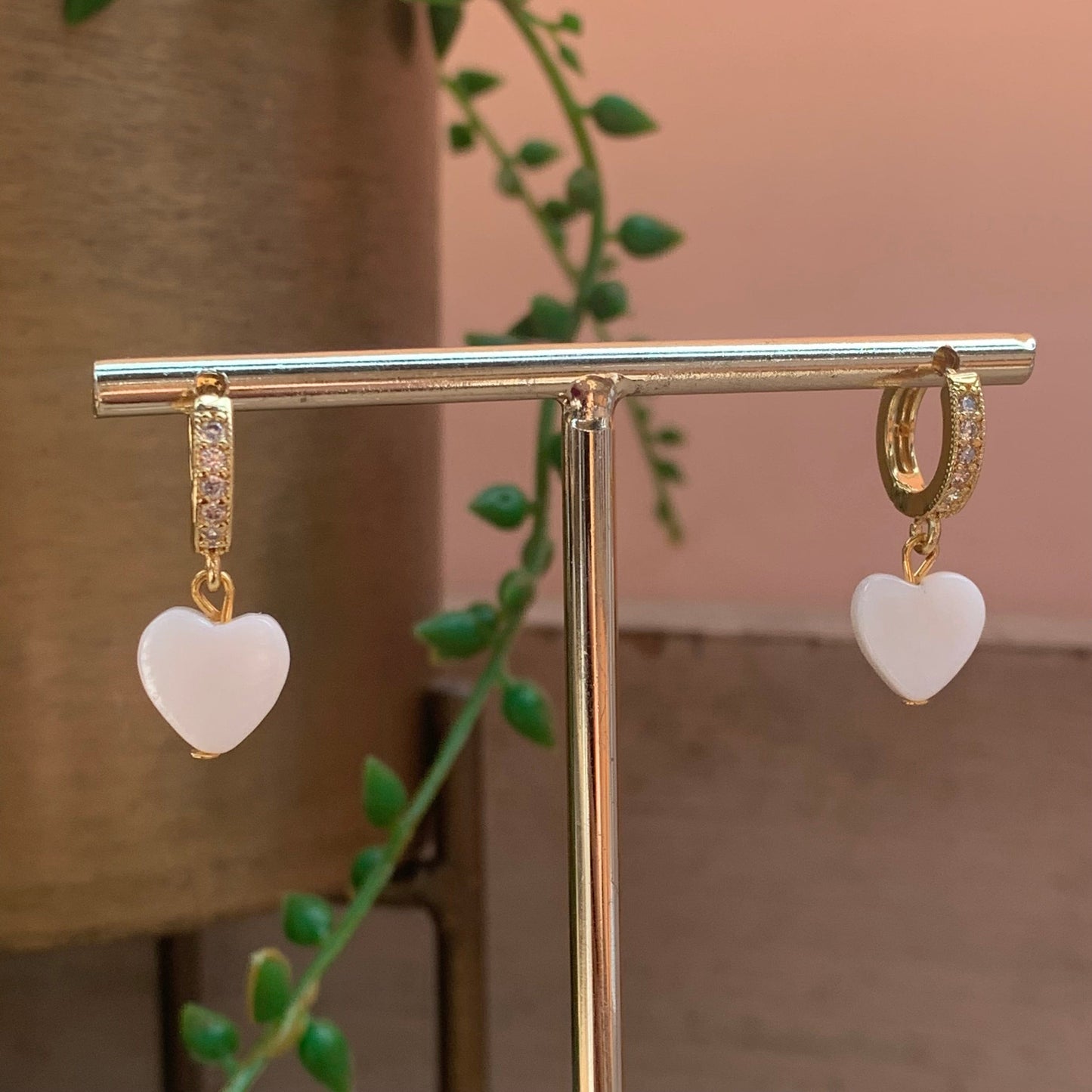 Mother Pearl Heart Huggie Earrings