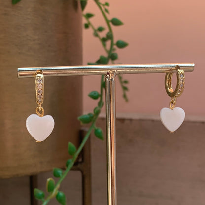 Mother Pearl Heart Huggie Earrings