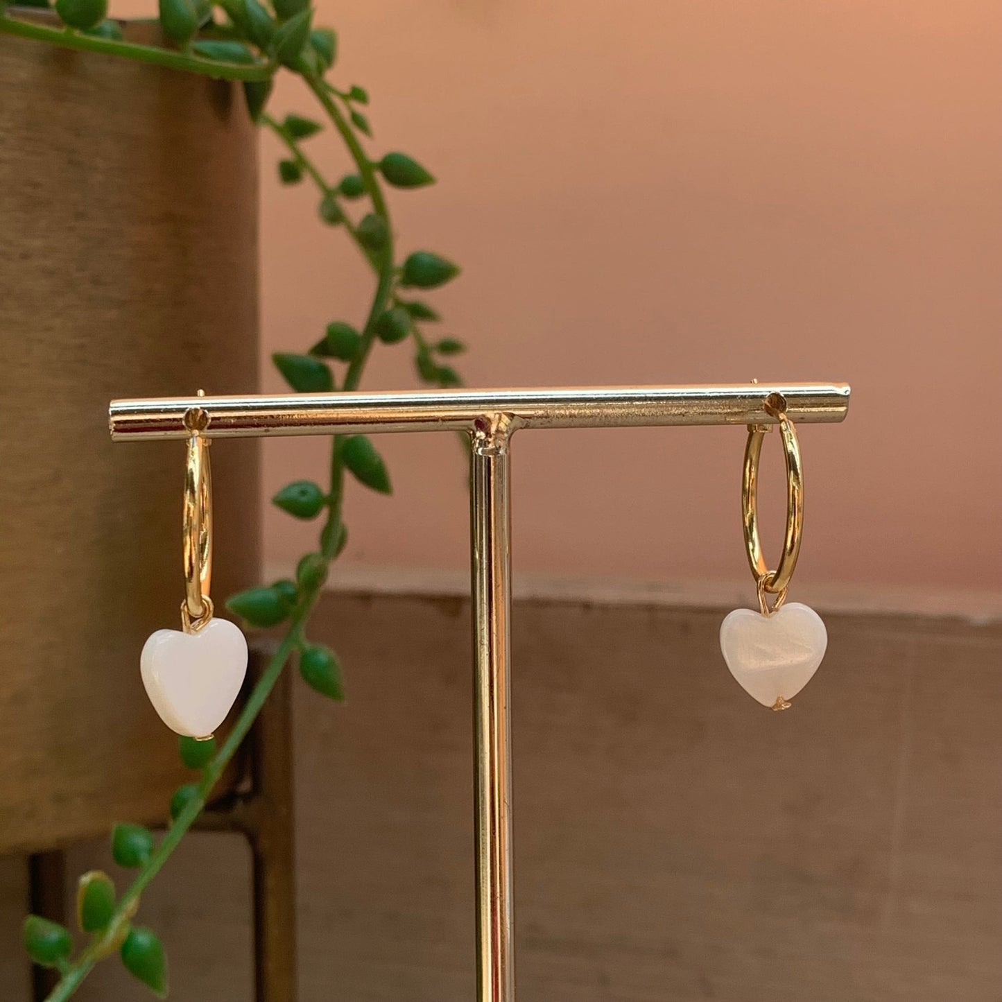 Mother Pearl Heart Huggie Earrings