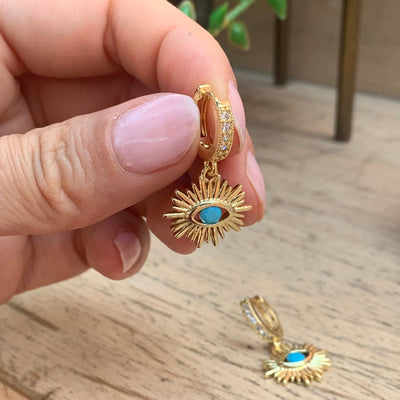 Sun Blue Evil Eye Hoops Earrings