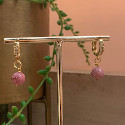 Rhodonite Hoops Earrings (Gold Plated 18k)