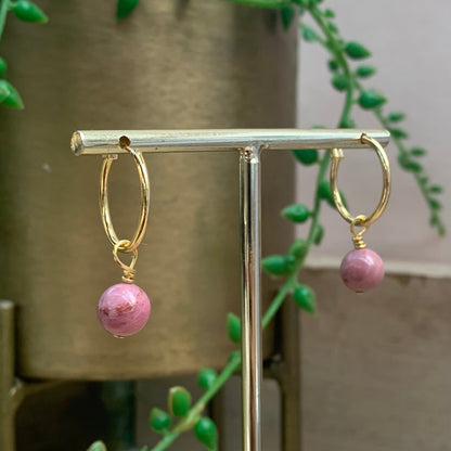 Rhodonite Hoops Earrings (Gold Plated 18k)