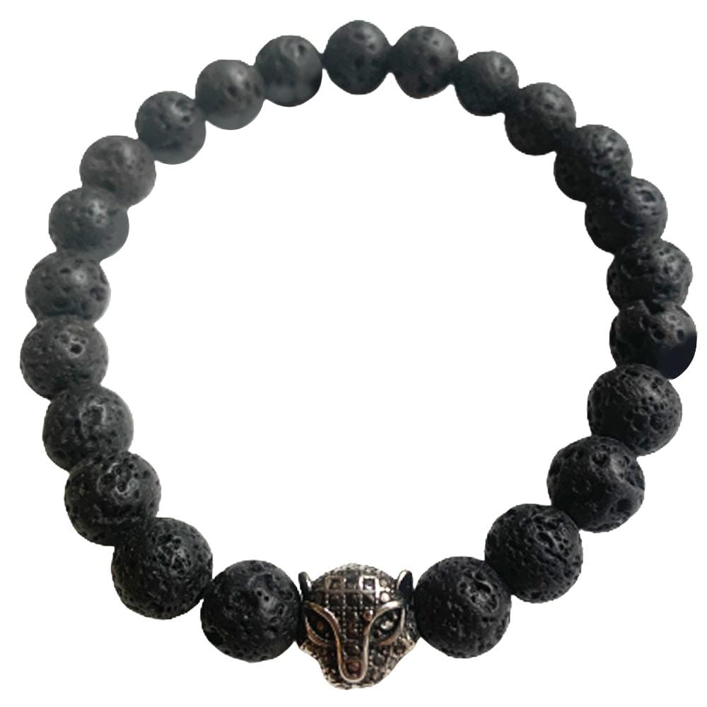 Jaguar <br> Lava Stone Bracelet (Stainless Steel)