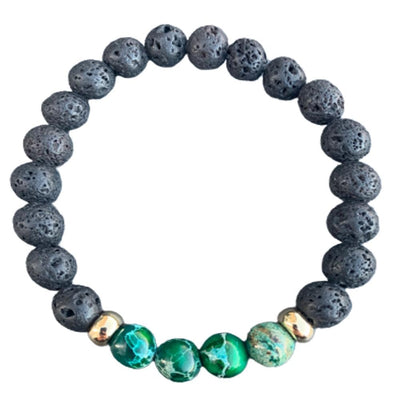 Lava stone & Green regalite bracelet gold disk