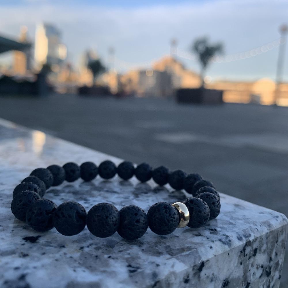Lava stone bracelet gold disk