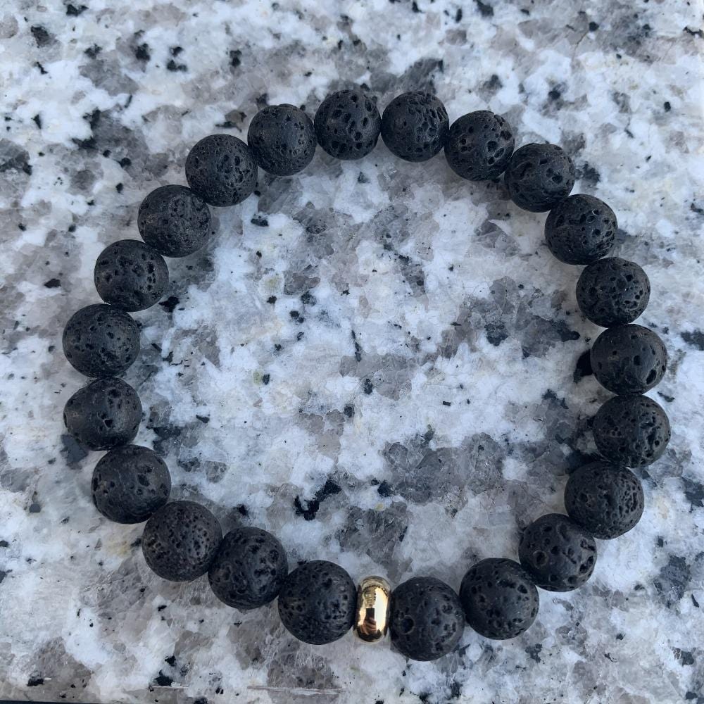 Lava stone bracelet gold disk