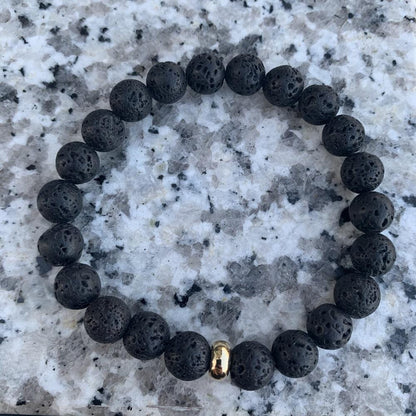 Lava stone bracelet gold disk