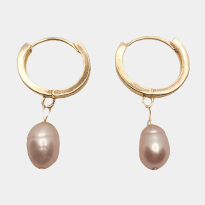 Pink Pearl Hoops Earrings