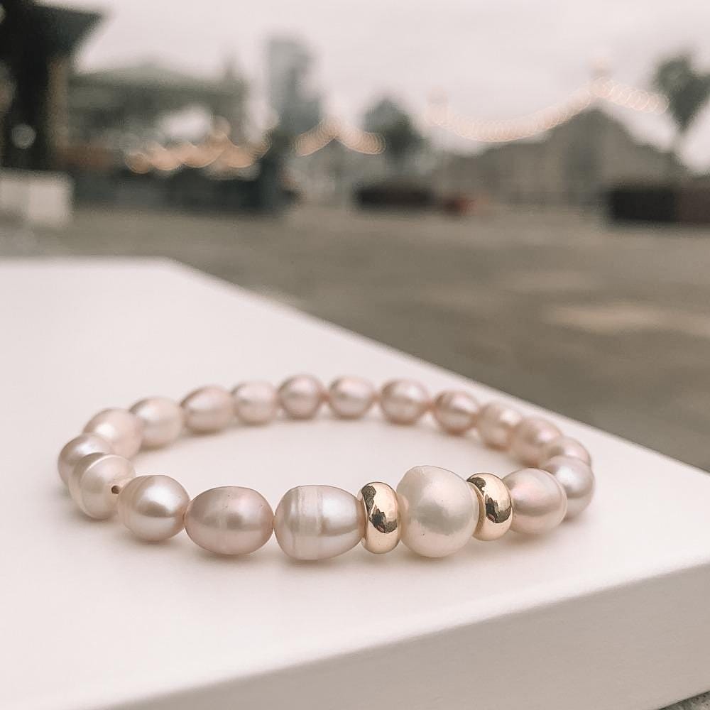 Pink and white pearl bracelet Gold plated 18k
