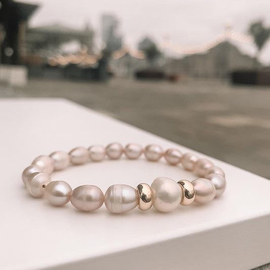 Pink and white pearl bracelet Gold plated 18k