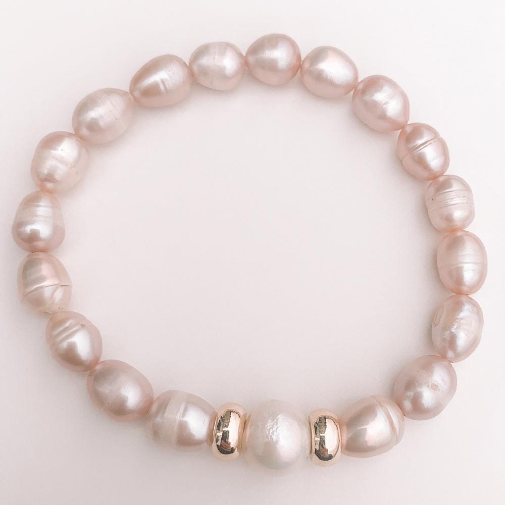 Pink and white pearl bracelet Gold plated 18k