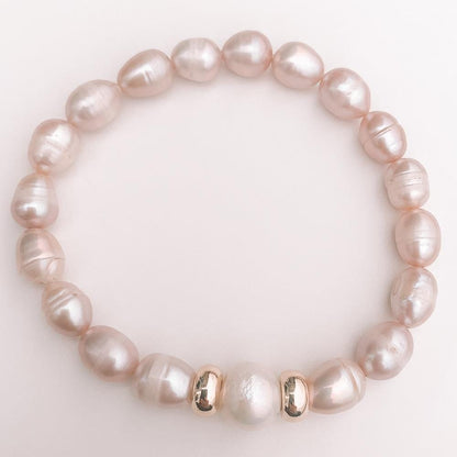 Pink and white pearl bracelet Gold plated 18k