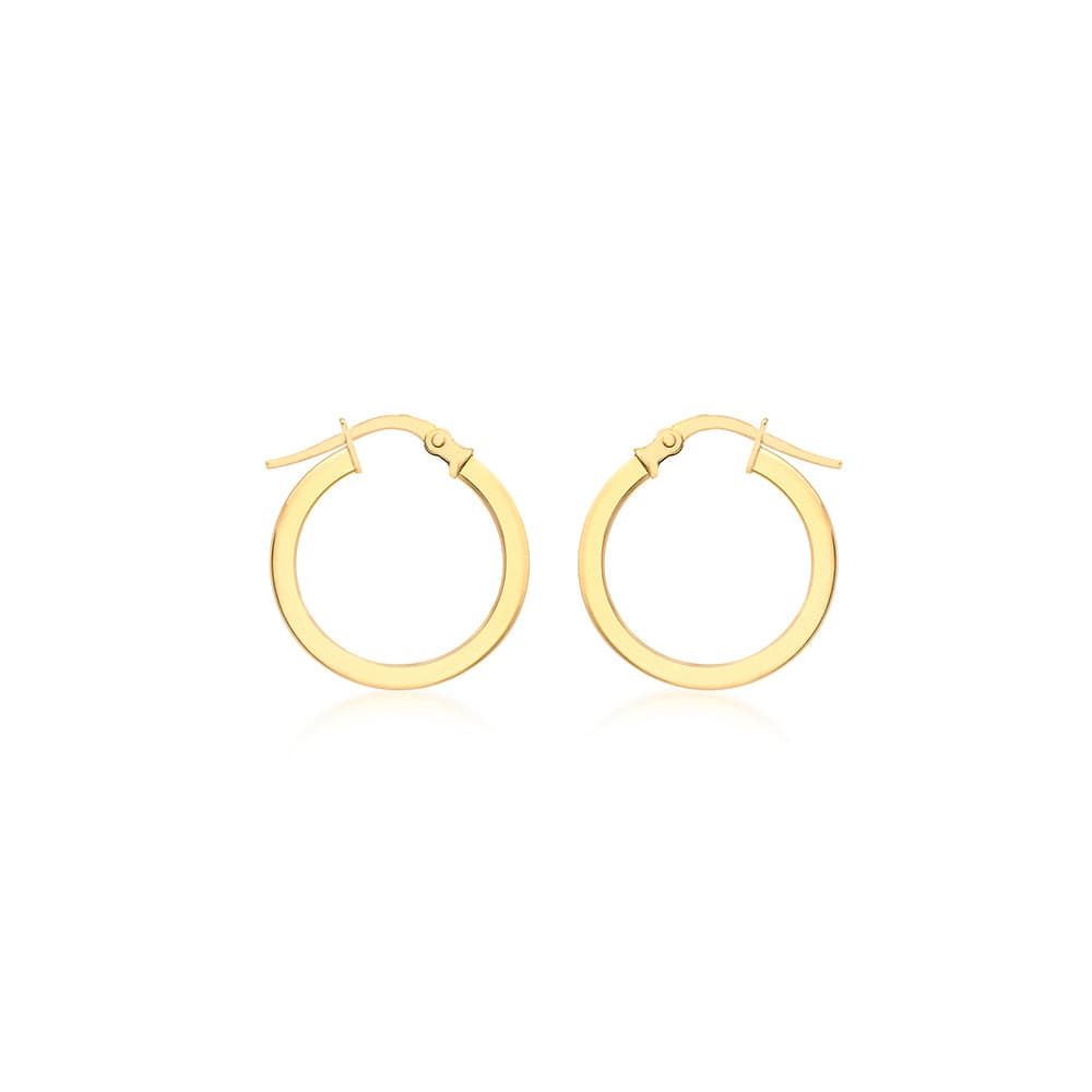 Square Sided Creole Hoop Earrings 16mm (9k Gold)