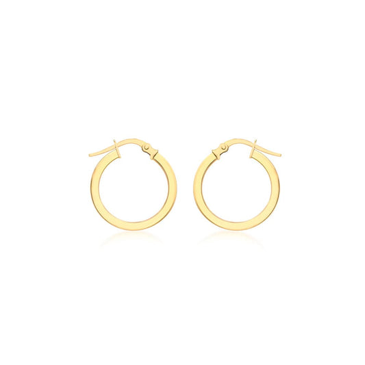 Square Sided Creole Hoop Earrings 16mm (9k Gold)