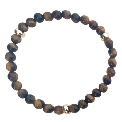 Tiger Eye Bracelet with 3 Gold Disks 6mm