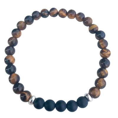 Tiger Eye Bracelet Black Onyx with Silver Disks 6mm