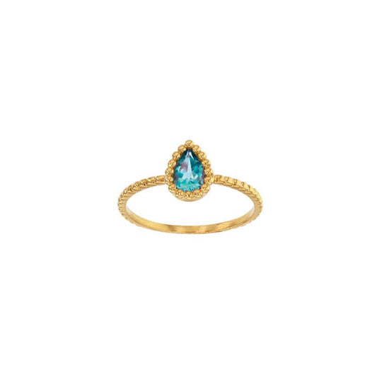 Topaz Pear Gold Beaded Ring (18k Gold)