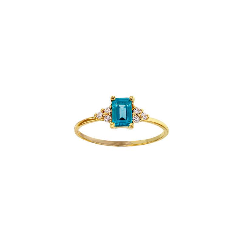 Blue Topaz Solitaire Diamonds Gold Ring (18k Gold)