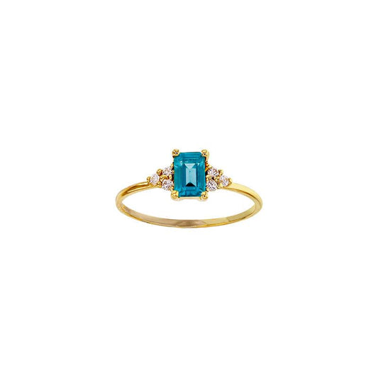 Blue Topaz Solitaire Diamonds Gold Ring (18k Gold)
