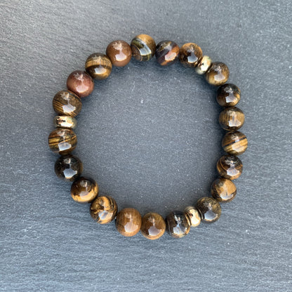 Tiger Eye Bracelet <br> 3 Gold Disks