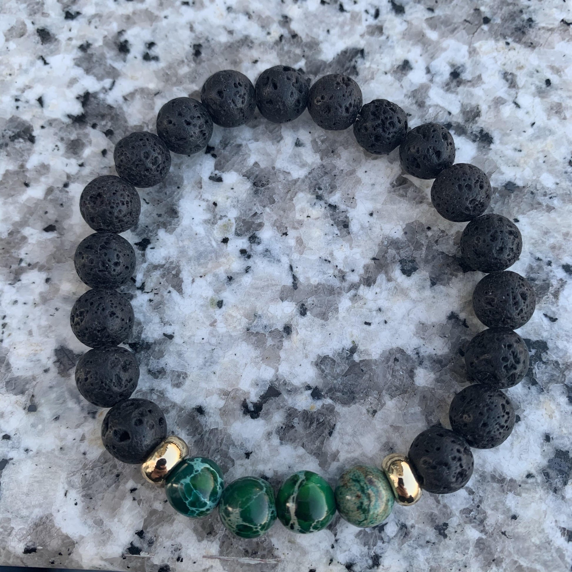 Lava stone bracelet with Green regalite