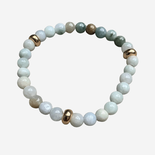 Jade Burma Bracelet 6mm 3 Gold disks