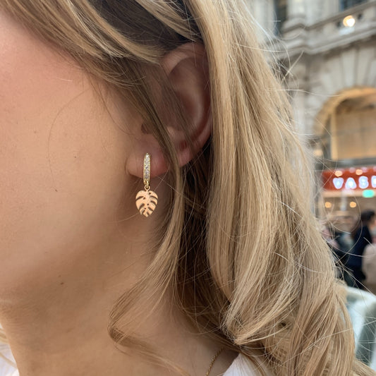Monstera Leave Earrings Zirconia