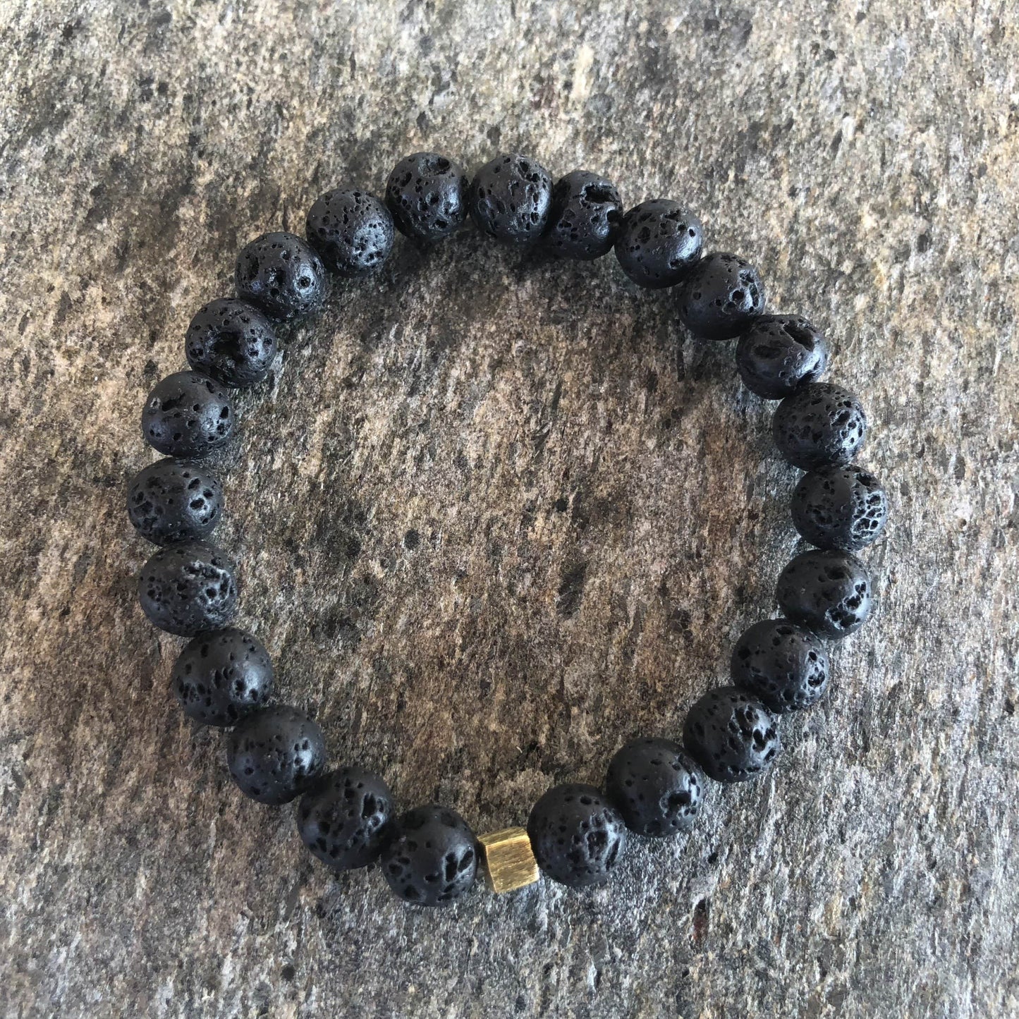 Lava stone bracelet with gold square
