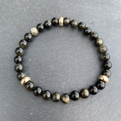 Gold Sheen Obsidian Bracelet Gold Disks