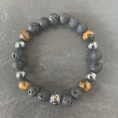 Lava stone bracelet, tiger eye and lava stone plated