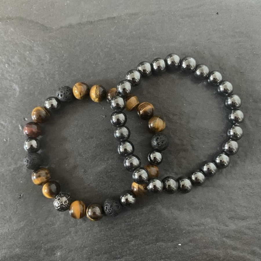 Set : Tiger eye bracelet, Hematite bracelet