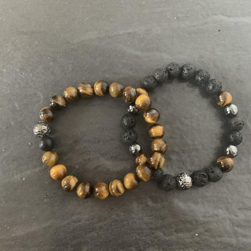 Tiger eye bracelet and lava stone bracelet