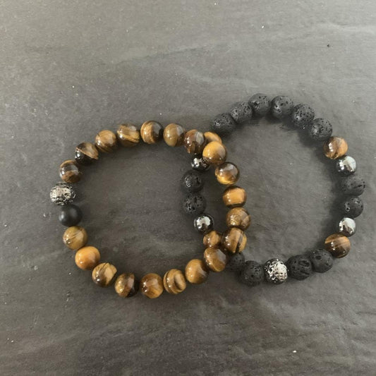 Tiger eye bracelet and lava stone bracelet
