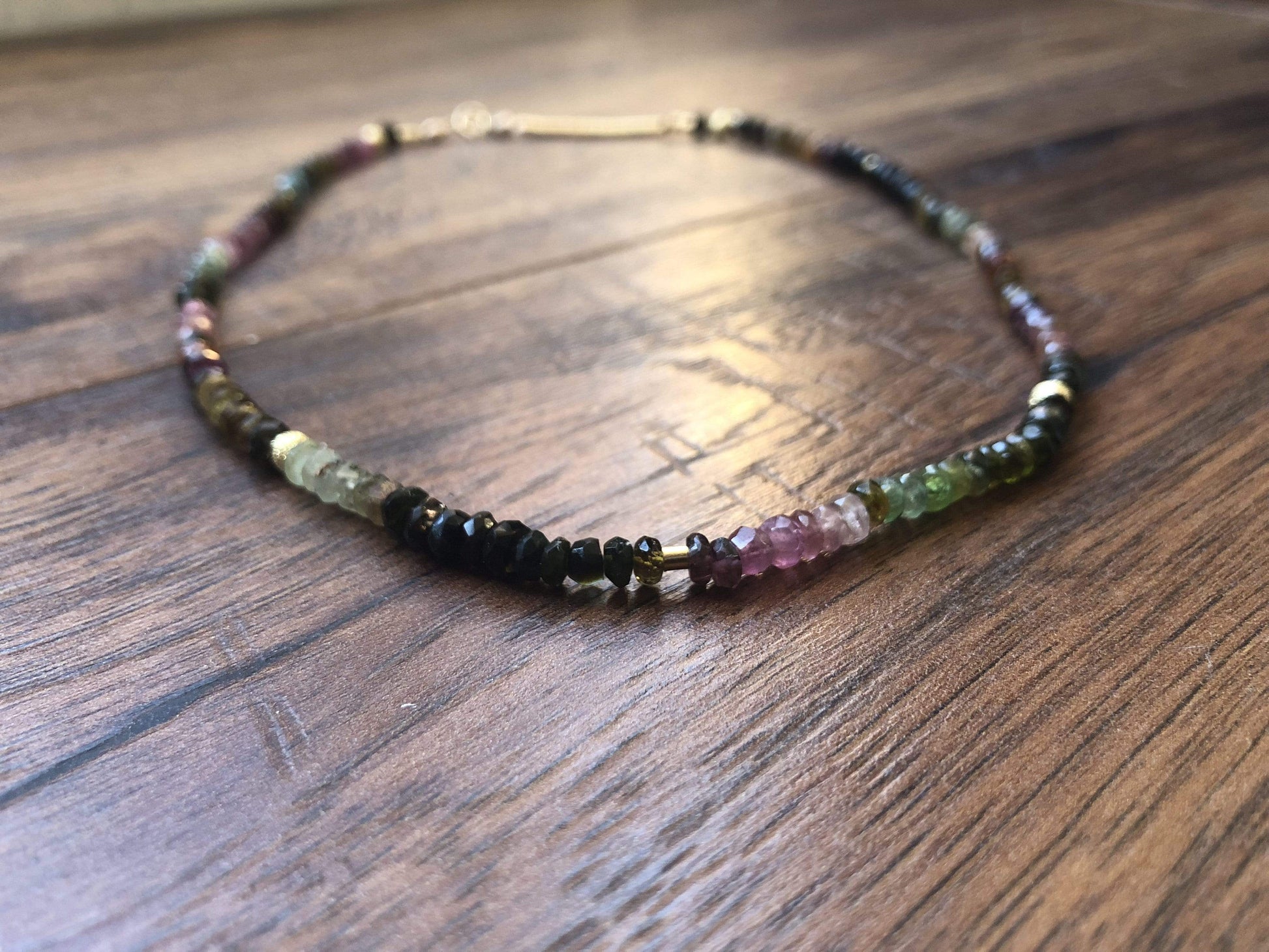 Watermelon Tourmaline gold necklace