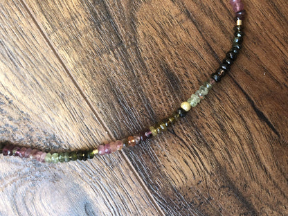 Watermelon Tourmaline gold necklace