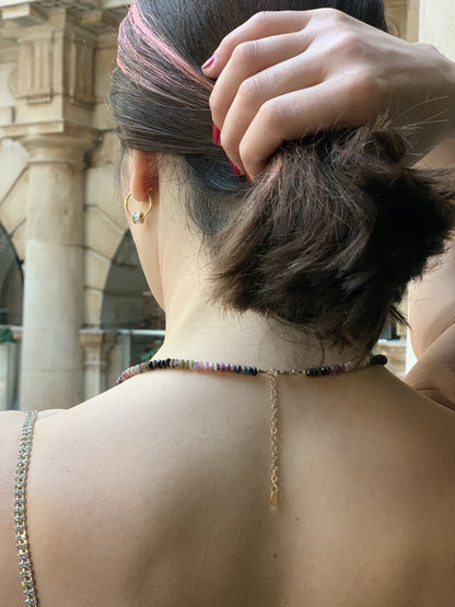 Watermelon tourmaline Necklace with Gold Disks