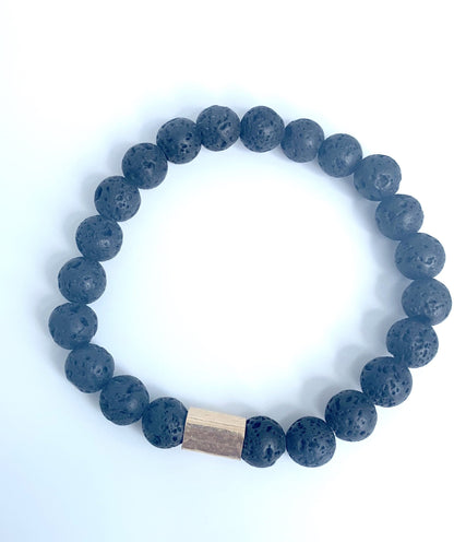 Lava stone bracelet with gold filled hammered rectangular